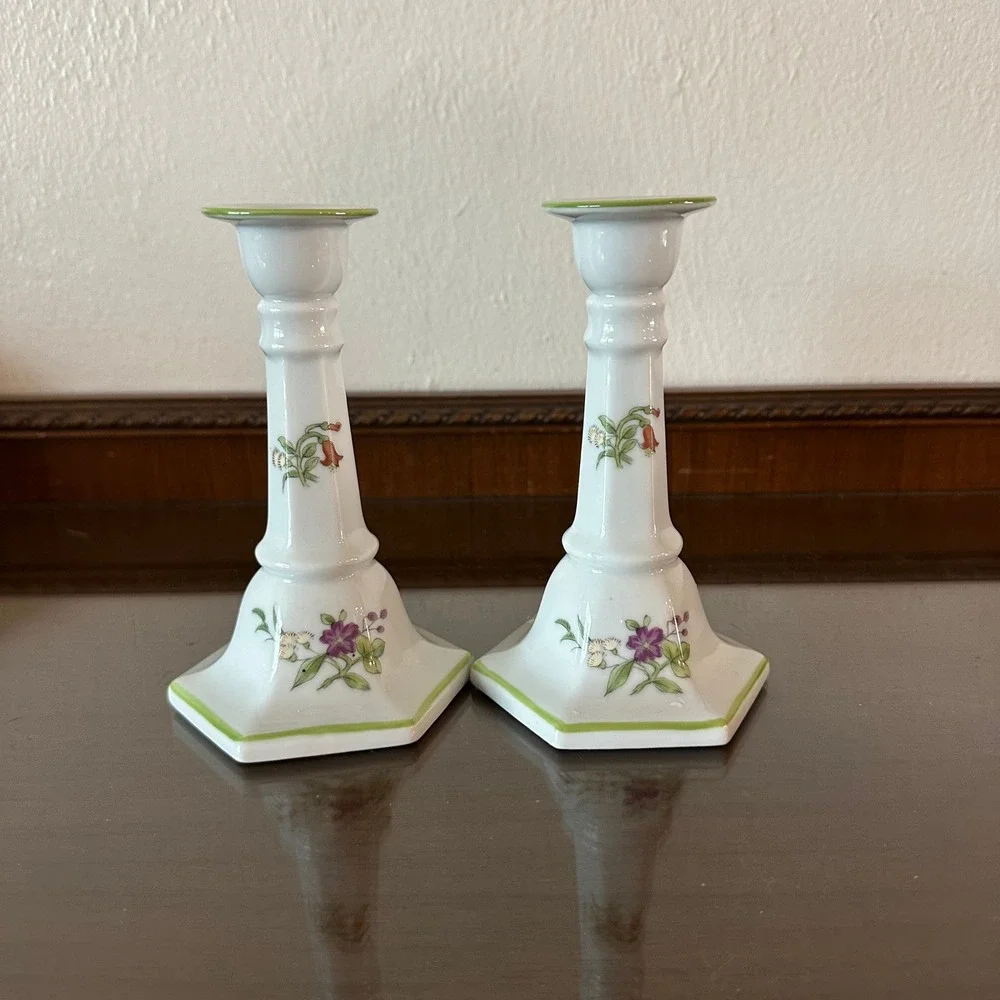 Tiffany Collection by Sigma Floral Porcelain‎ Candlestick Holders Pair Japan